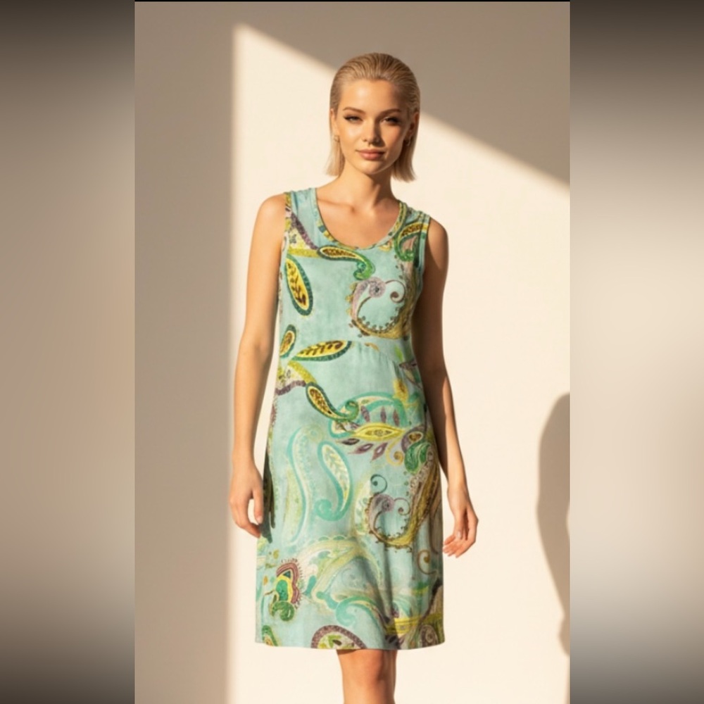 DESIGUAL Tank Dress Shift Sleeveless Paisley Floral Green Jersey Knit